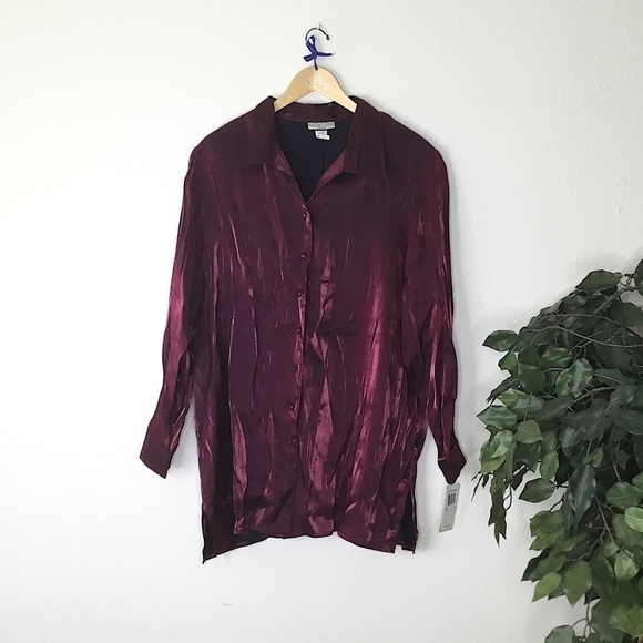 NWT PLUS Notions Woman Metallic Button Down Top - Picture 1 of 7